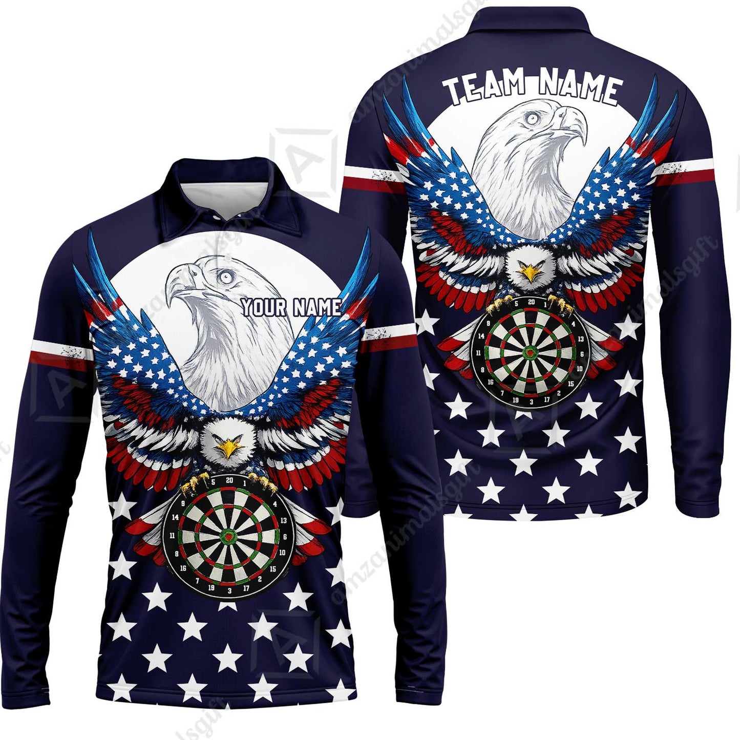 Custom Darts Jersey Polo Shirt, American Eagle, Custom Dart Jersey Team Shirt For Players With Name & Team Name