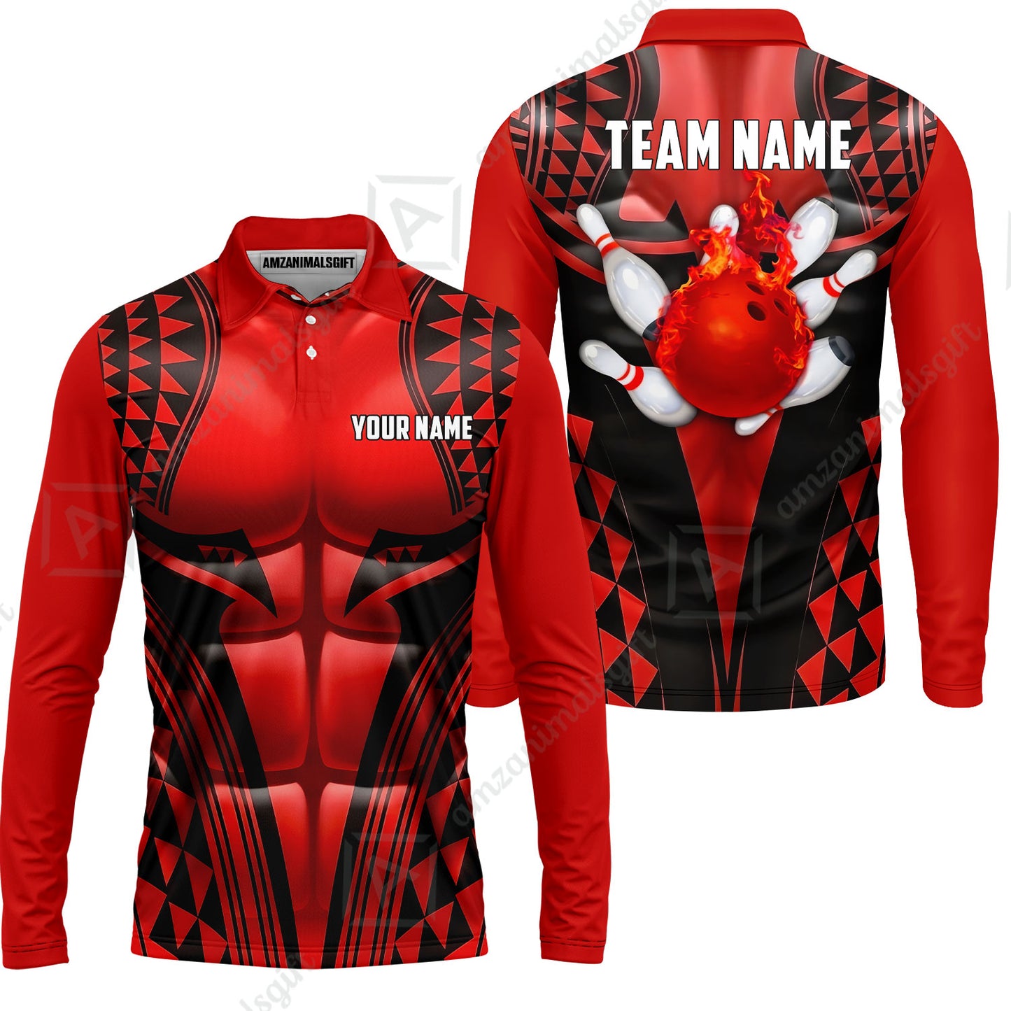 Custom Bowling Jersey Polo Shirt, Polynesian Strike, Custom Bowling Jersey Team Shirt For Players With Name & Team Name