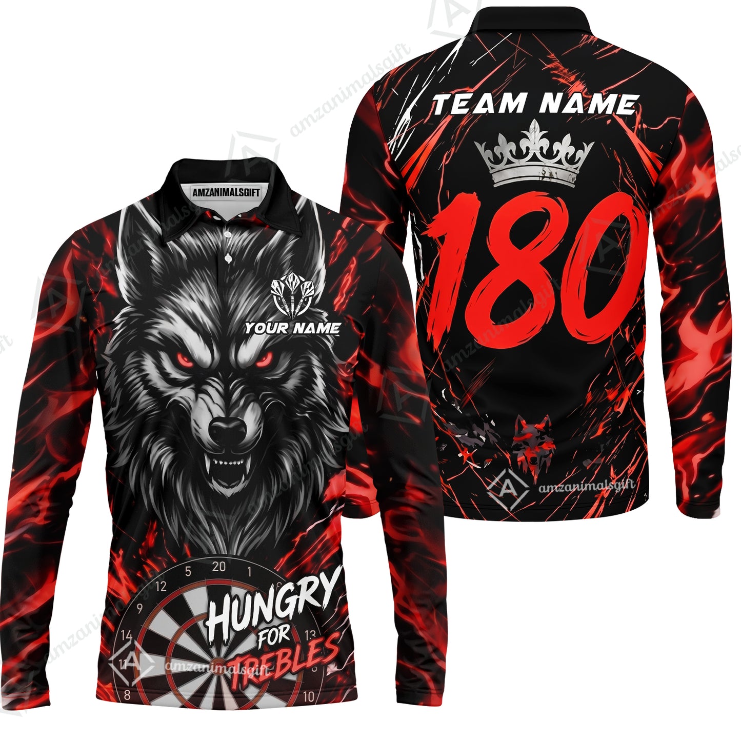 Custom Darts Jersey Polo Shirt, Wolf 180, Custom Dart Jersey Team Shirt For Players With Name & Team Name