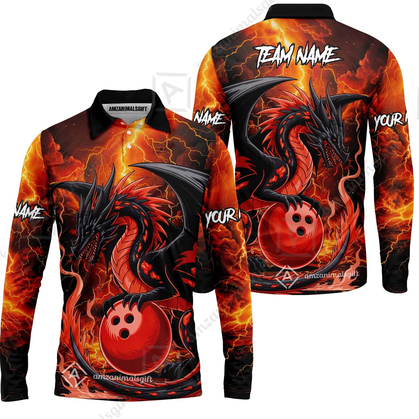 Custom Team Name Hellfire Bowling Team Jersey Shirt- Bowling uniforms Hellfire Dragon Bowling Quarter-Zip Polo Shirts - Uniform Shirt For Bowlers