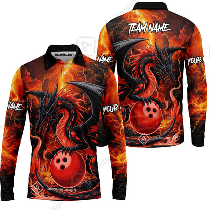 Custom Team Name Hellfire Bowling Team Jersey Shirt- Bowling uniforms Hellfire Dragon Bowling Quarter-Zip Polo Shirts - Uniform Shirt For Bowlers