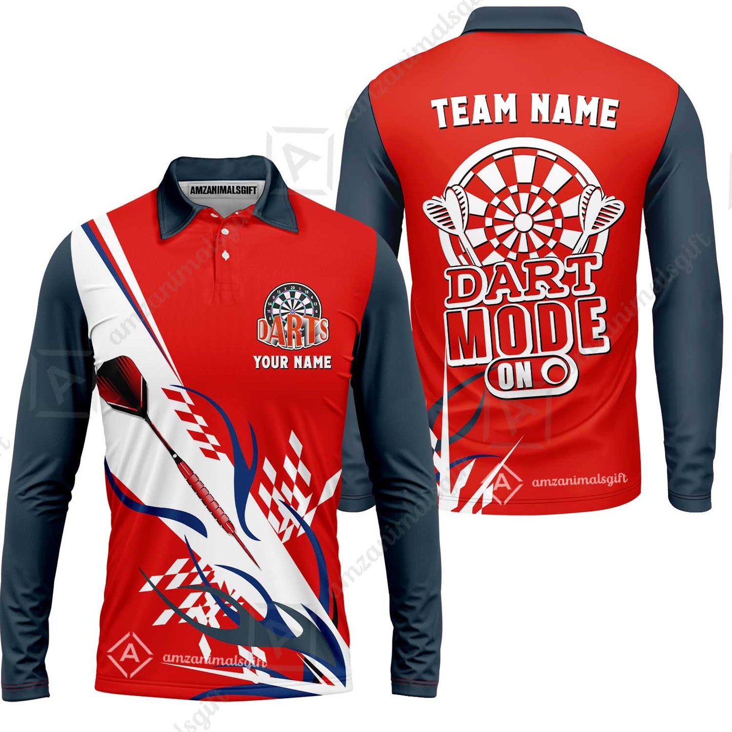 Custom Darts Mode On Multi-Color Team Jersey Polo Quarter-Zip Shirts, Customized Name Team Name Darts Team Jerseys Uniform