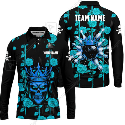 Custom Bowling Jersey Polo Shirt, Royal Skull Bowling, Custom Bowling Jersey Team Shirt For Players With Name & Team Name