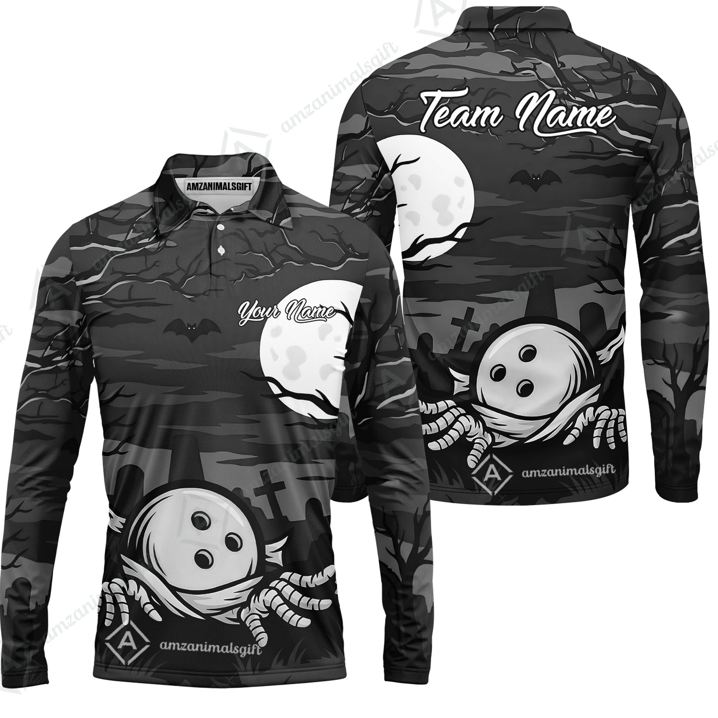 Customized Bowling Shirt, Bowling Halloween Mummy, Personalized Polo Shirt For Players With Name & Team Name