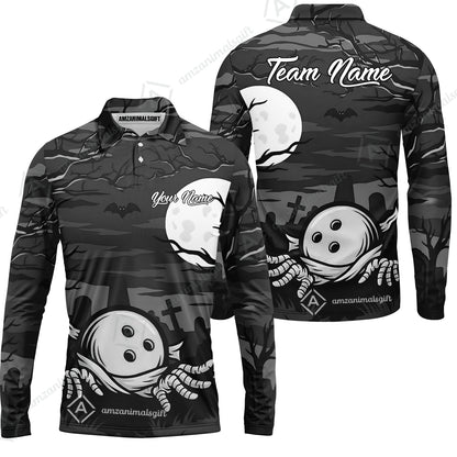 Customized Bowling Shirt, Bowling Halloween Mummy, Personalized Polo Shirt For Players With Name & Team Name