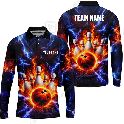Custom Bowling Jersey Polo Shirt, Electric Lightning Storm Bowling, Custom Bowling Jersey Team Shirt For Players With Name and Team Name