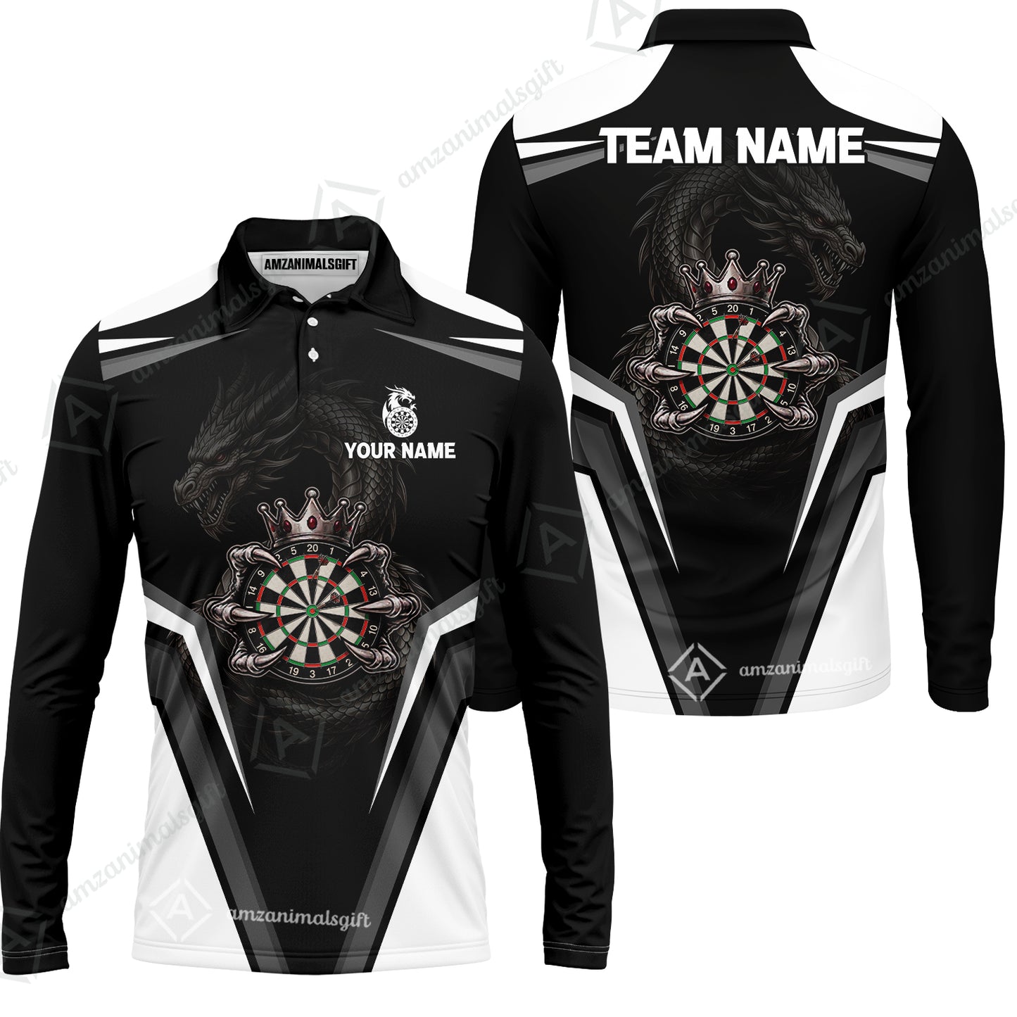 Custom Gothic Dark Dragon Royal Darts Jersey Polo Shirt, Custom Gothic Dark Dragon Royal Dart Jersey Team Shirt For Players With Name and Team Name