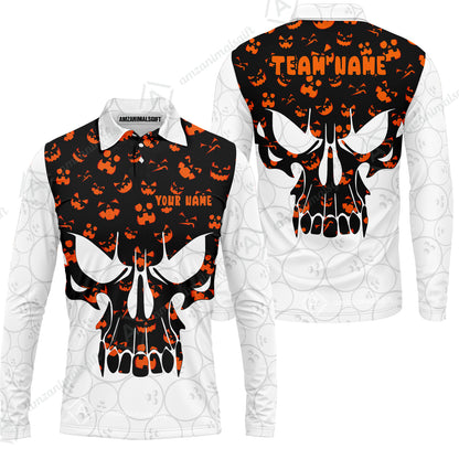 Custom Bowling Jersey Polo Shirt, Halloween Pattern Skull, Custom Bowling Jersey Team Shirt For Players With Name & Team Name
