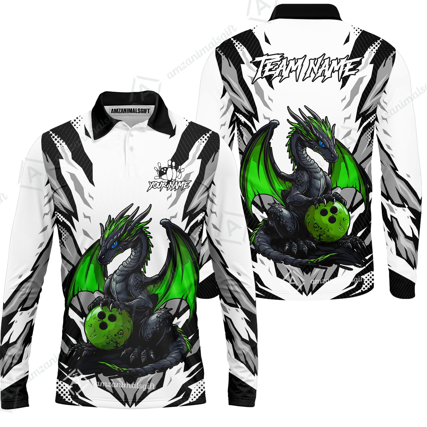 Custom Bowling Jersey Polo Shirt, Dragon Lover Custom Bowling Jersey Team Shirt For Players With Name & Team Name