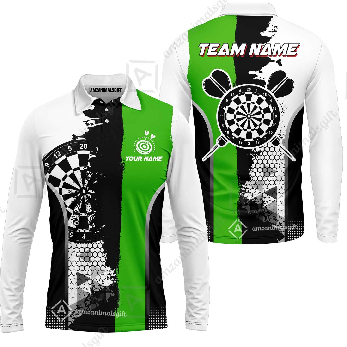 Custom Grunge Style Darts Team Jersey Polo Quarter-Zip Shirts, Custom Darts Team Jerseys Uniform, Personalized Name And Team Name