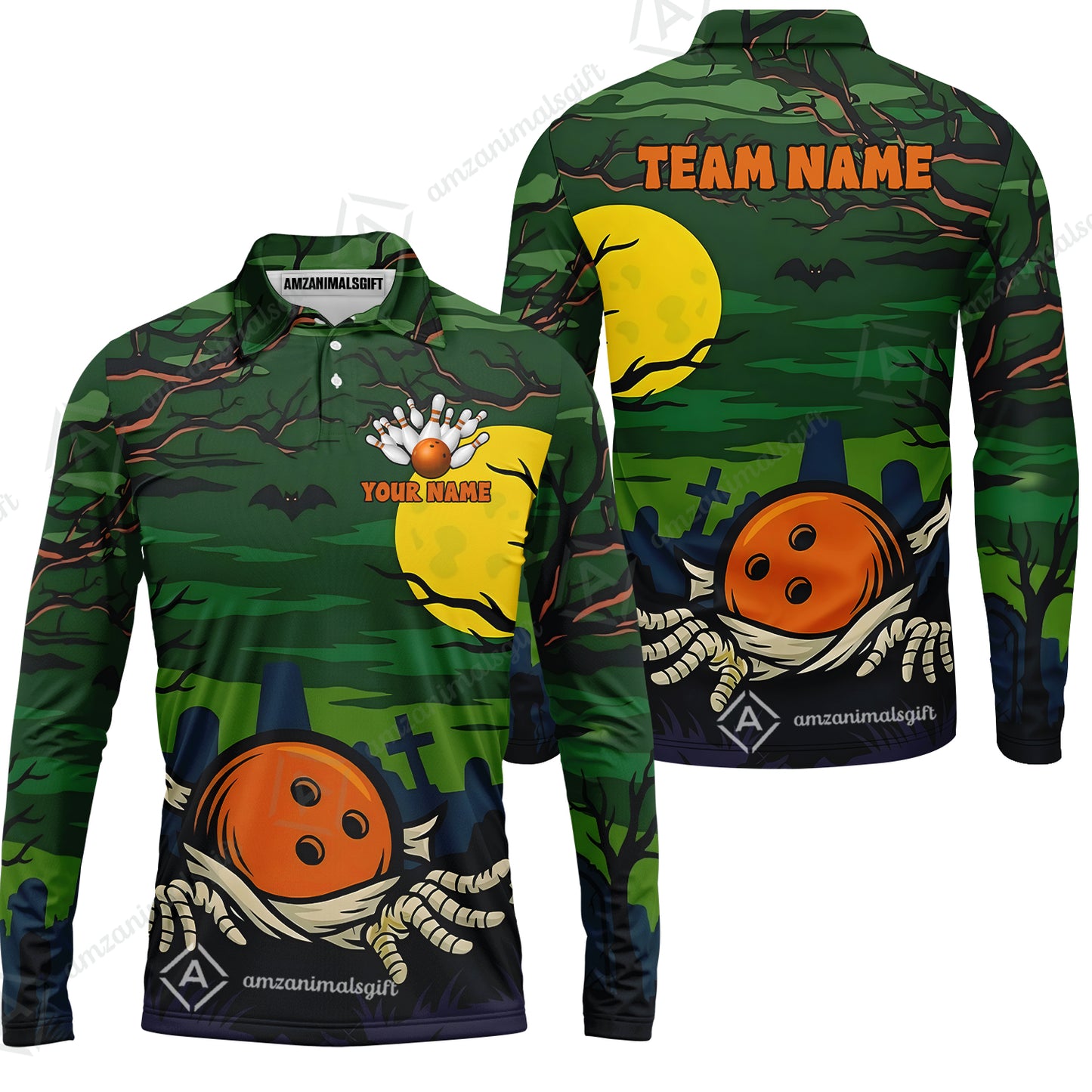 Customized Bowling Shirt, Bowling Halloween Mummy, Personalized Polo Shirt For Players With Name & Team Name