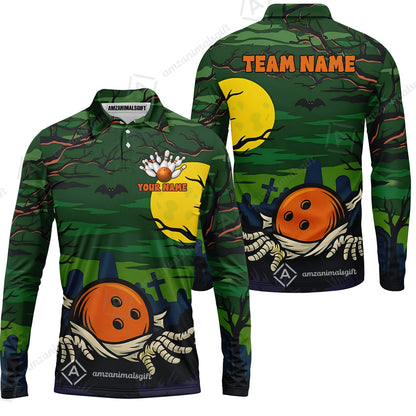 Customized Bowling Shirt, Bowling Halloween Mummy, Personalized Polo Shirt For Players With Name & Team Name