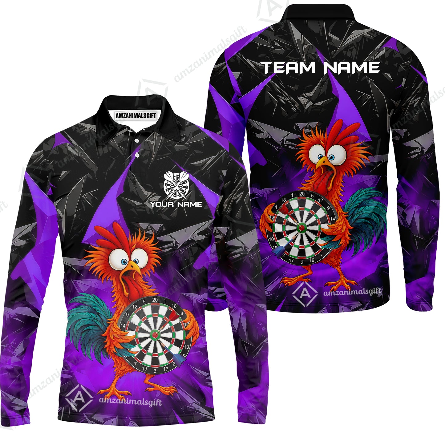Custom Darts Team Jersey, Personalized Funky Rooster Dart Shirt For Players With Name & Team Name