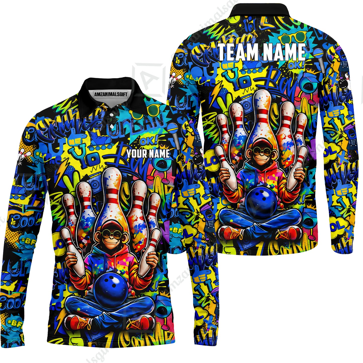 Custom Bowling Jersey Polo Shirt, Master Monkey Juggling, Custom Bowling Jersey Team Shirt For Players With Name & Team Name
