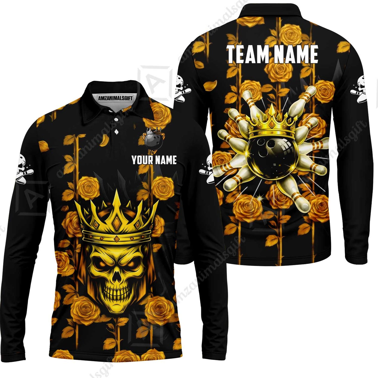Custom Bowling Jersey Polo Shirt, Royal Skull Bowling, Custom Bowling Jersey Team Shirt For Players With Name & Team Name