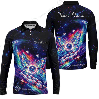 Custom Bowling Jersey Polo Shirt, Spiritual Butterfly Bowling Custom Bowling Jersey Team Shirt For Players With Name & Team Name