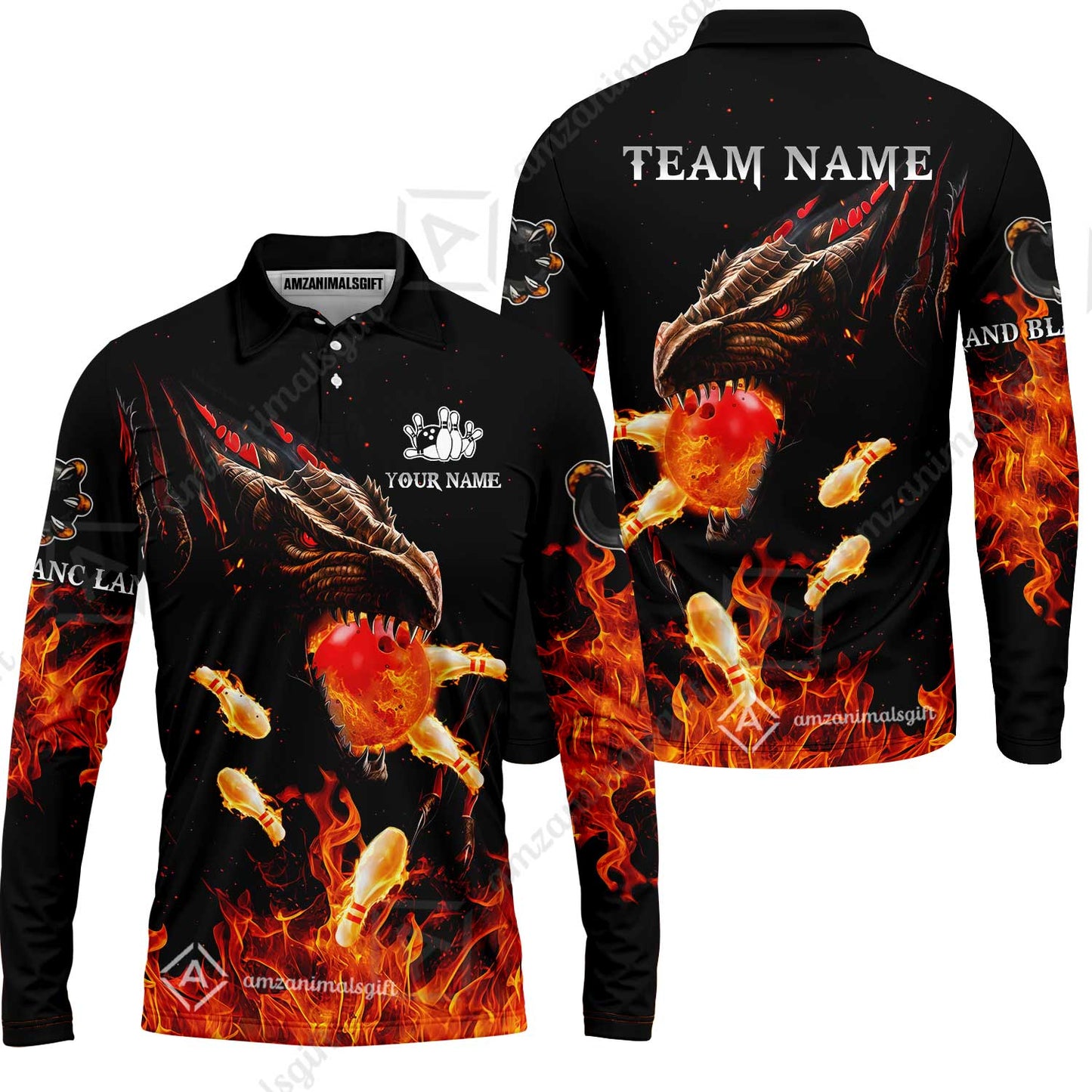 Customized Bowling Polo, Dragon Ball Fire Bowling Jersey Multicolor Option Customized Name, Team Name Polo Jerseys Shirt For Mike