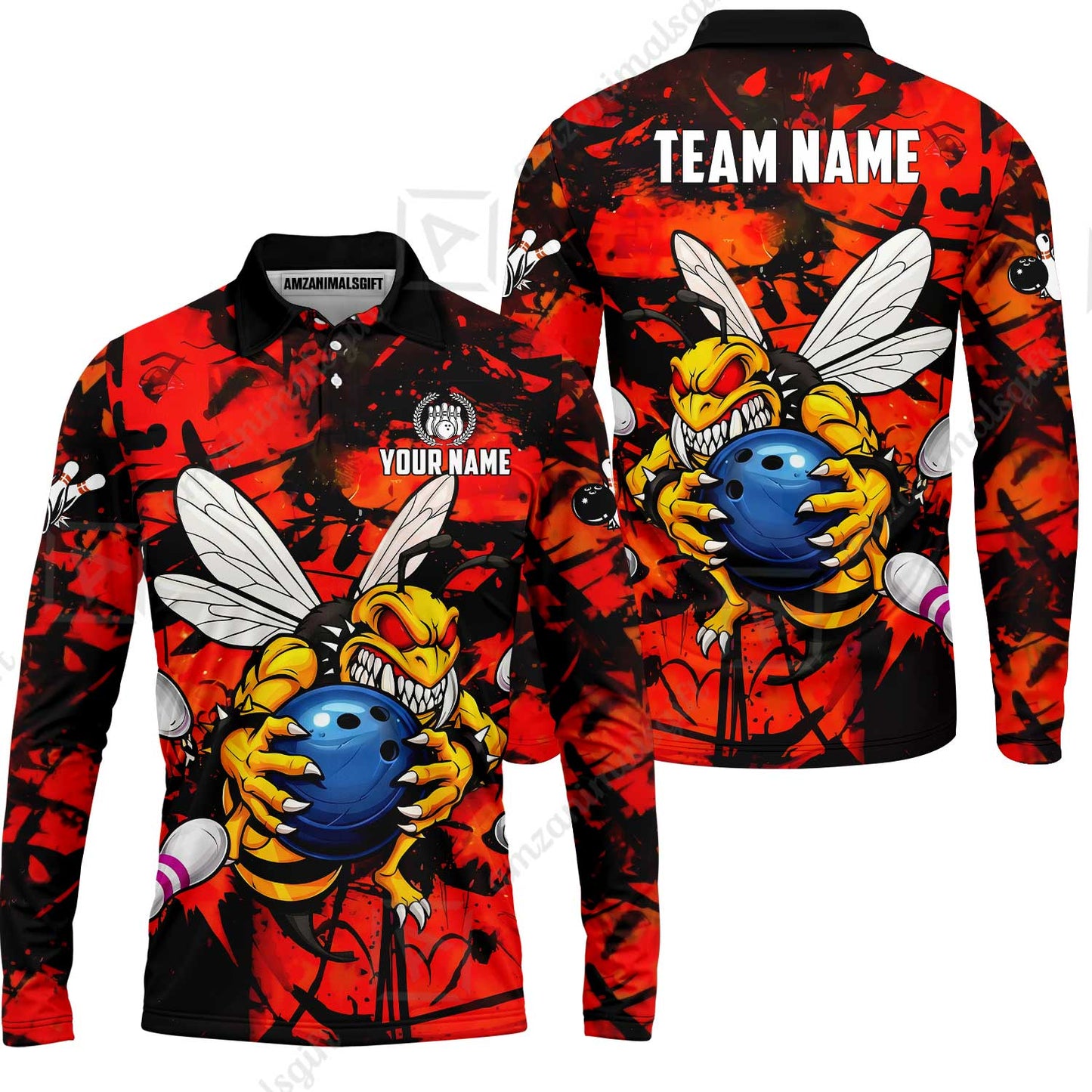 Custom Bowling Jersey Polo Shirt, The Wild Wasp Strike, Custom Bowling Jersey Team Shirt For Players With Name & Team Name