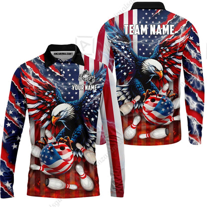 Customized Patriotic American Flag Eagle Bowling Jersey, Custom Name And Team Name For Bowlers