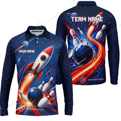 Custom Bowling Jersey Polo Shirt, Bowling Strike Rocket, Custom Bowling Jersey Team Shirt For Players With Name and Team Name