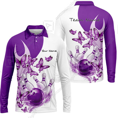 Custom Bowling Jersey Polo Shirt, Butterfly Strike, Personalized Name & Team Name