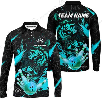 Customized Bowling Unisex Polo Shirt, Tiger Ball Striking Pins, Bowling Uniforms, Personalized Name And Team Name