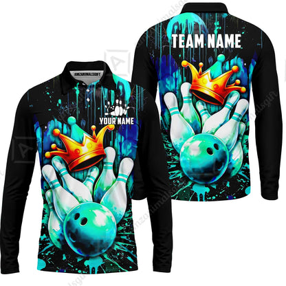 Custom Bowling Jersey Polo Shirt, Neon King Crown, Custom Bowling Jersey Team Shirt For Players With Name and Team Name