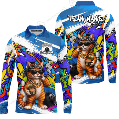 Custom Bowling Jersey Polo Shirt, Cat Graffiti Bowling, Personalize Name and Team Name