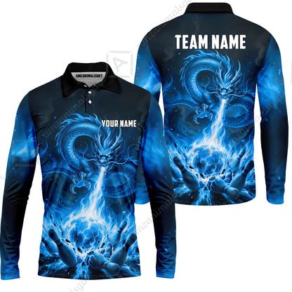 Custom Bowling Jersey Polo Shirt, Asian Dragon's Fire Strike, Custom Bowling Jersey Team Shirt For Players With Name & Team Name