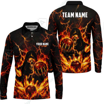 Custom Bowling Jersey Polo Shirt, Lightning Grim Reaper, Custom Bowling Jersey Team Shirt For Players With Name & Team Name