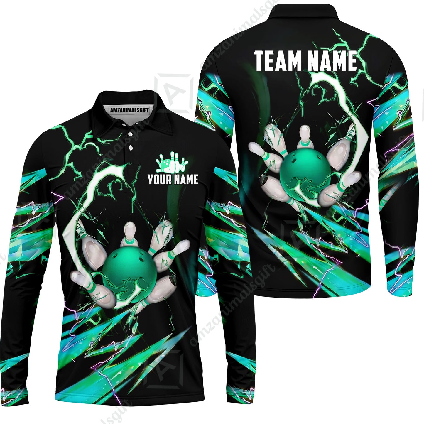 Custom Bowling Jersey Polo Shirt, Electric Strike & Neon Plasma, Custom Bowling Jersey Team Shirt For Players With Name & Team Name