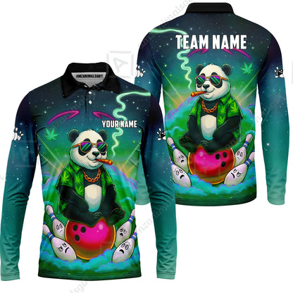 Custom Bowling Jersey Polo Shirt, Chill Panda & Cosmic Vibe, Custom Bowling Jersey Team Shirt For Players With Name & Team Name