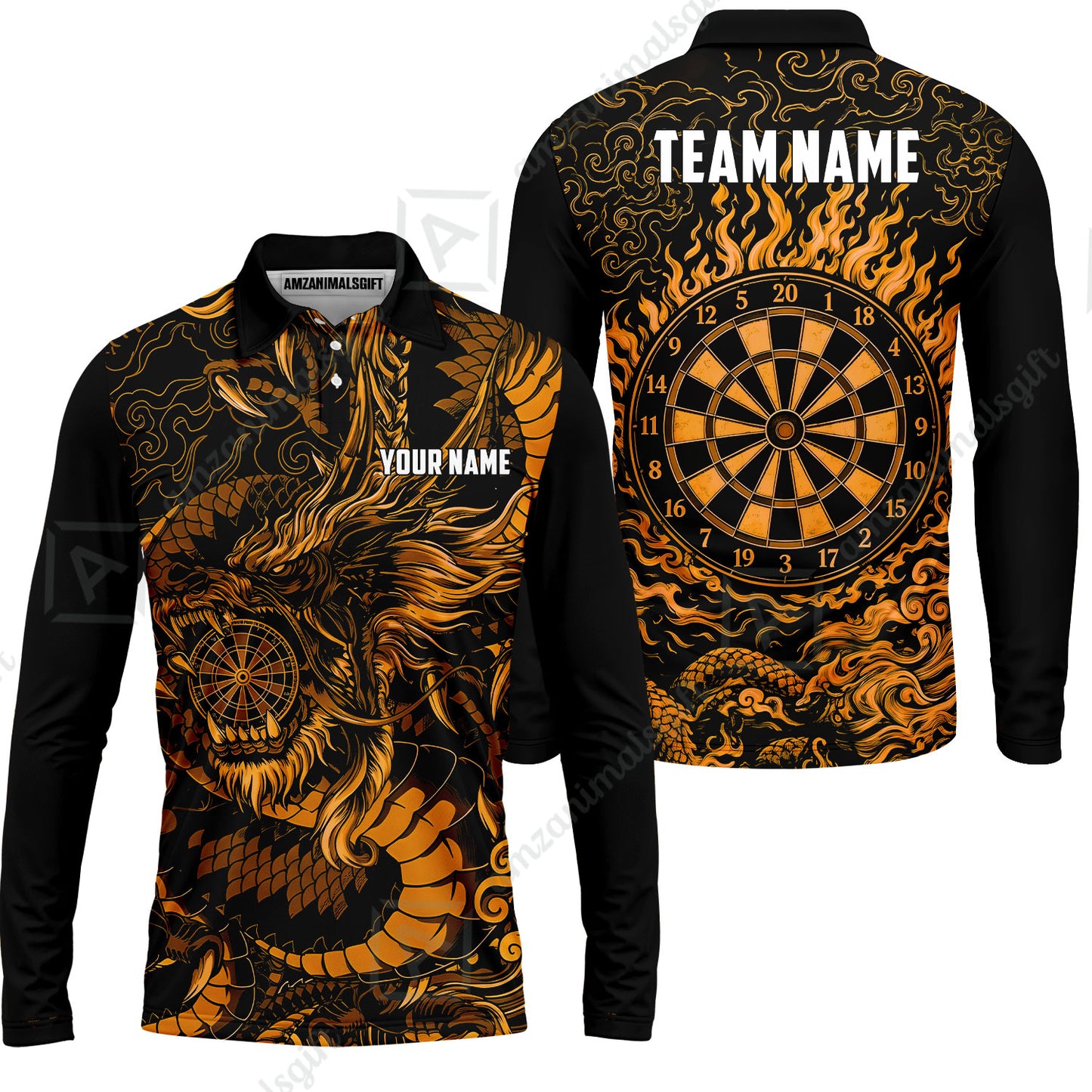 Custom Darts Jersey Polo Shirt, Dragon's Bullseye Darts, Custom Dart Jersey Team Shirt For Players With Name & Team Name