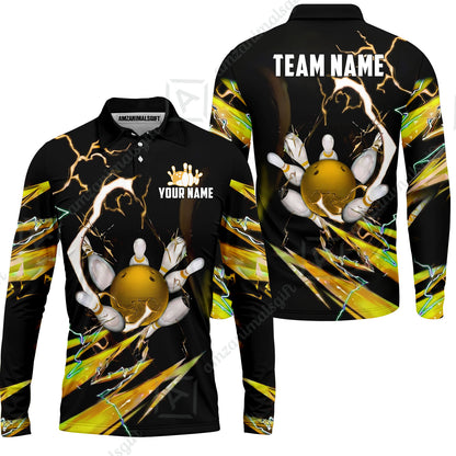 Custom Bowling Jersey Polo Shirt, Electric Strike & Neon Plasma, Custom Bowling Jersey Team Shirt For Players With Name & Team Name