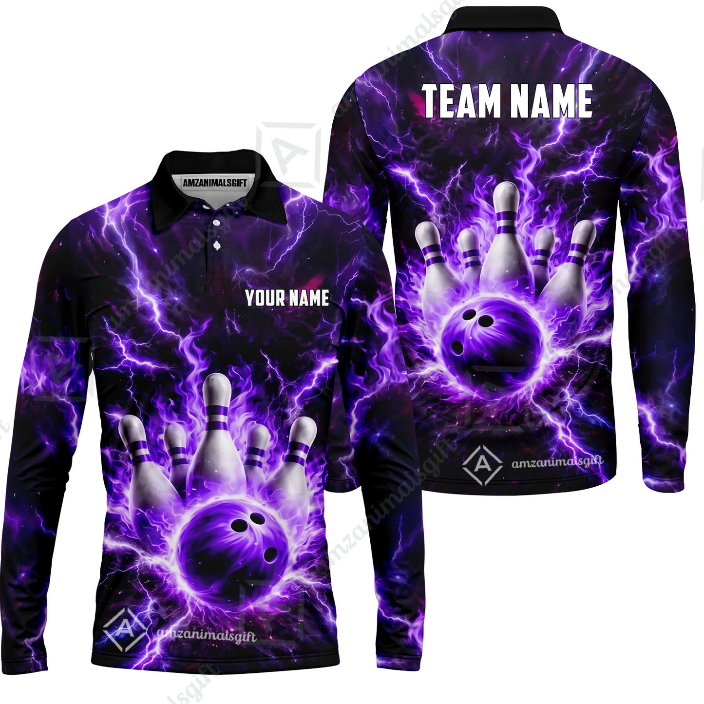 Custom Bowling Jersey Polo Shirt, Electric Lightning Storm Bowling, Custom Bowling Jersey Team Shirt For Players With Name and Team Name