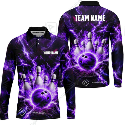 Custom Bowling Jersey Polo Shirt, Electric Lightning Storm Bowling, Custom Bowling Jersey Team Shirt For Players With Name and Team Name