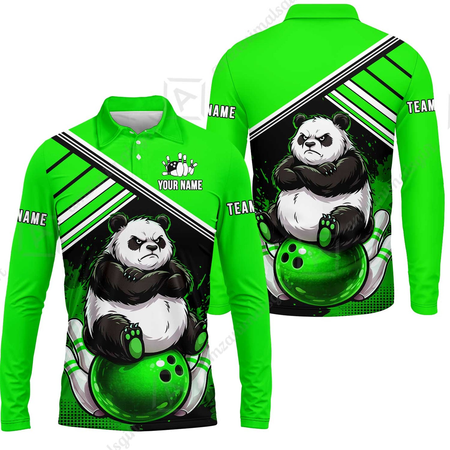Custom Bowling Jersey Polo Shirt, Panda Mascot Bowling Custom Bowling Jersey Team Shirt For Players With Name & Team Name
