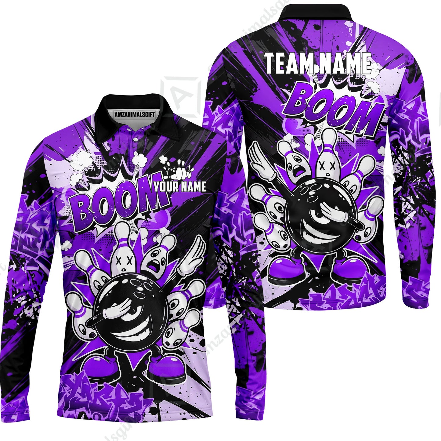 Custom Bowling Jersey Polo Shirt, Dabbing Cartoon Monster, Custom Bowling Jersey Team Shirt For Players With Name & Team Name