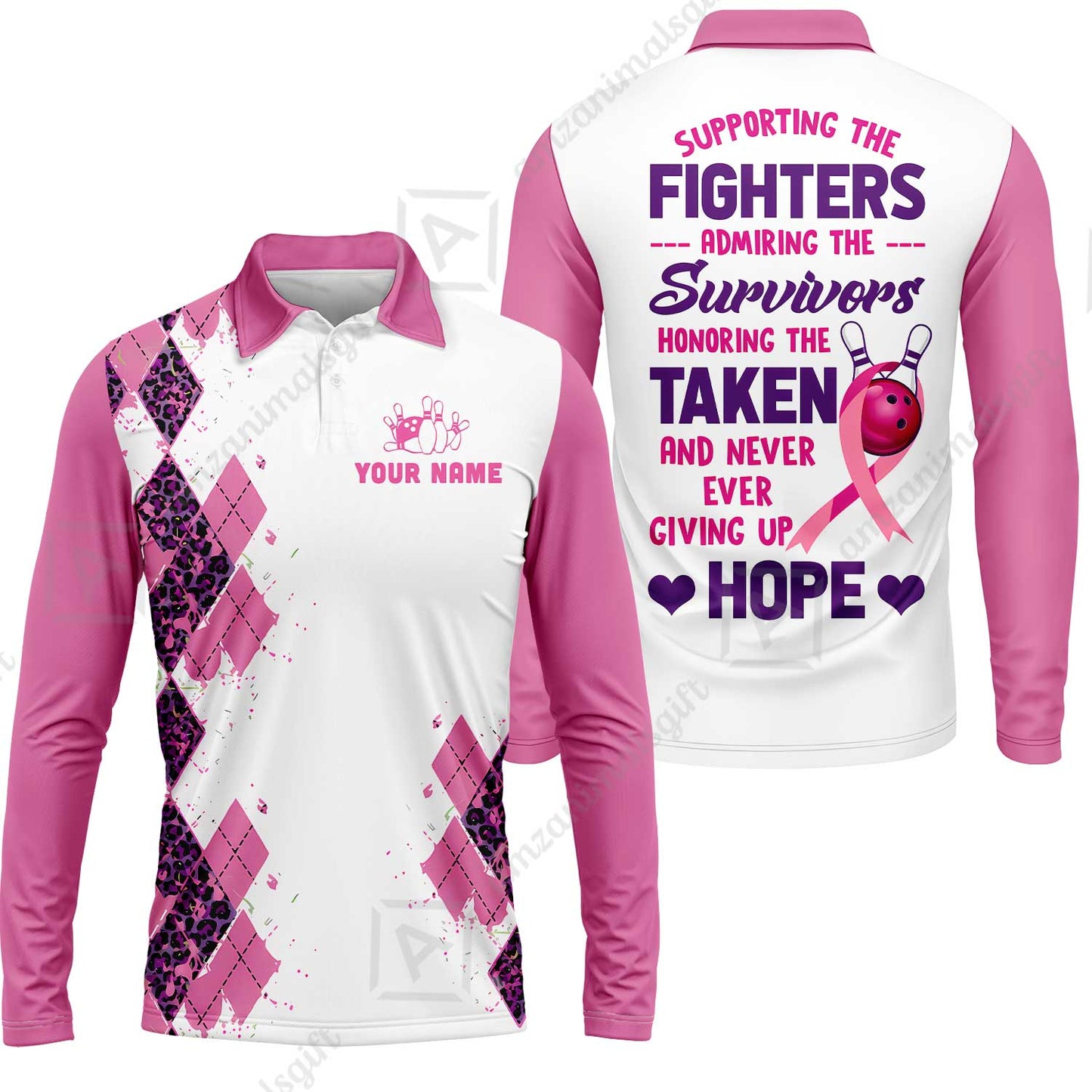 Custom Bowling Jersey Polo Shirt, Supporting The Fighters Admiring The Survivors Honoring The Taken And Never Ever Giving Up Hope