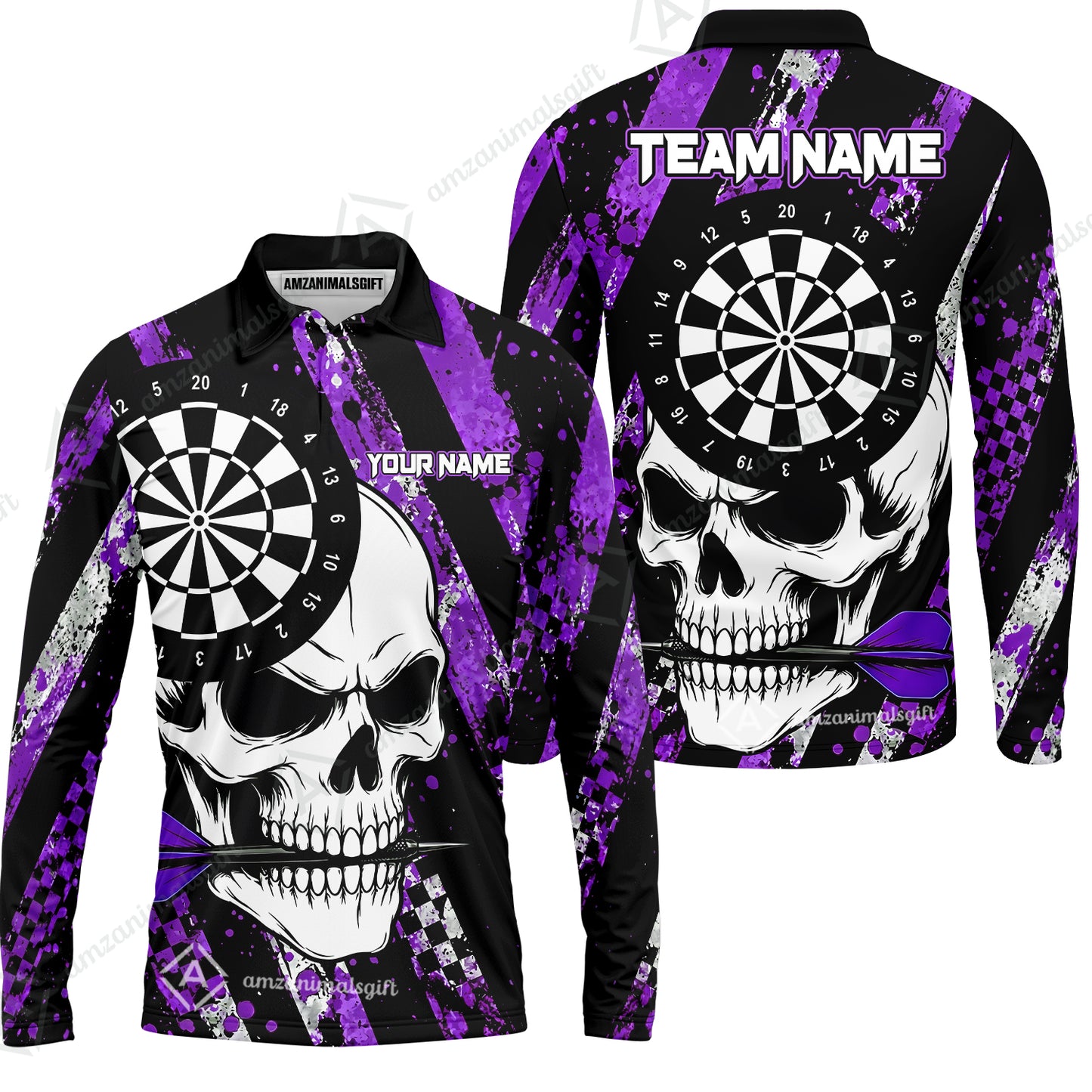 Custom Darts Jersey Polo Shirt, Skull Bites Dart, Custom Dart Jersey Team Shirt For Players With Name & Team Name