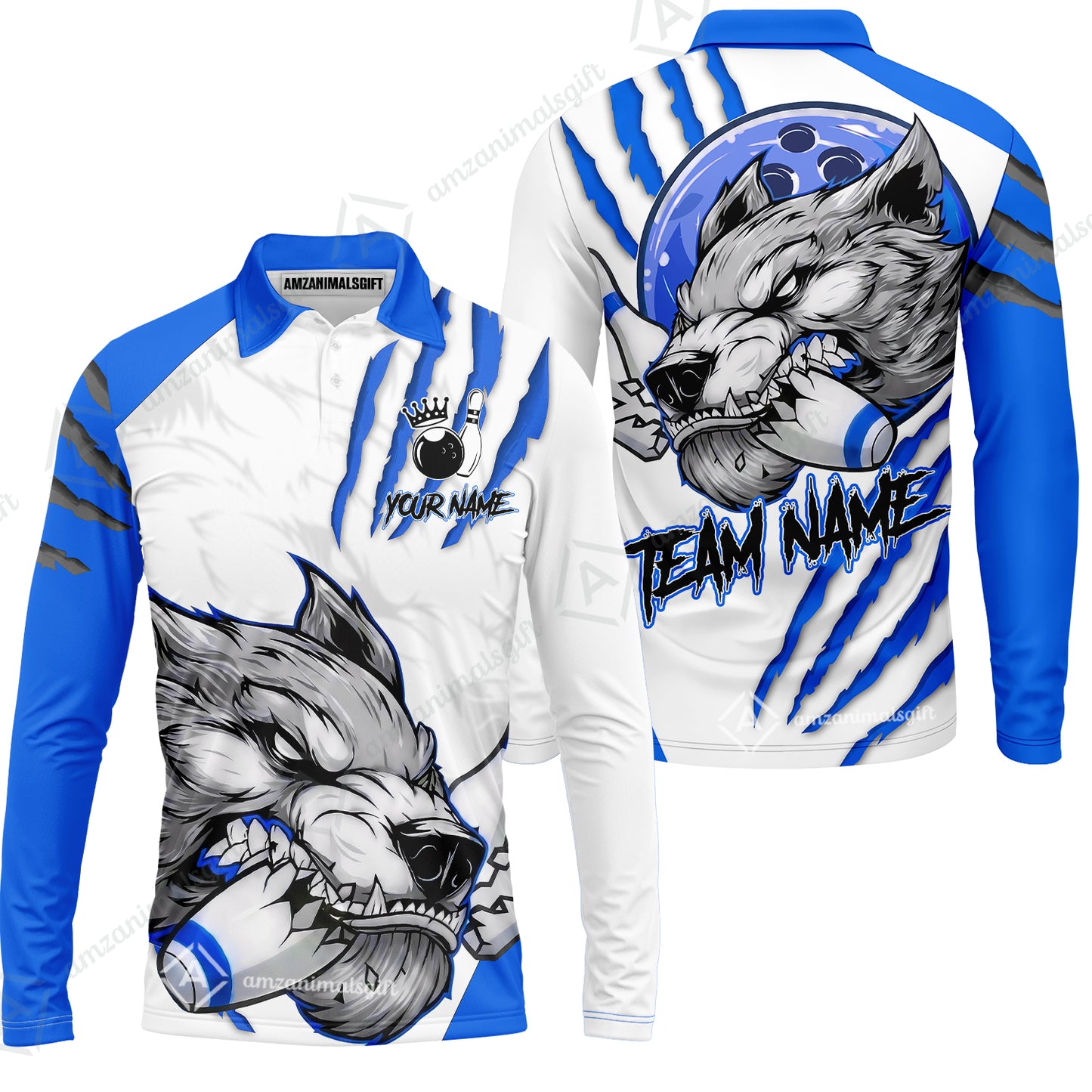 Customized Bowling Jerseys, Fierce Wolf Artwork Scratch, Uniform Bowling - Personalized Name And Team Name