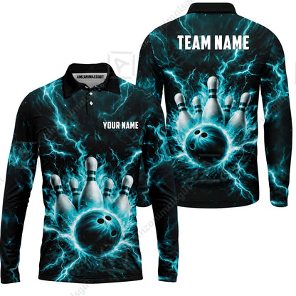 Custom Bowling Jersey Polo Shirt, Electric Lightning Storm Bowling, Custom Bowling Jersey Team Shirt For Players With Name and Team Name