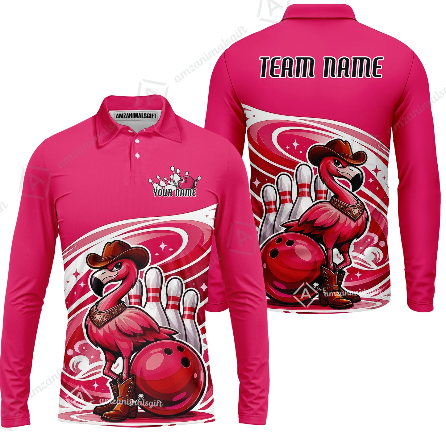 Custom Women Polo Shirt, Western Flamingo, Custom Bowling Women Polo Team Shirt For Players With Name & Team Name