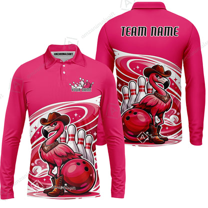 Custom Women Polo Shirt, Western Flamingo, Custom Bowling Women Polo Team Shirt For Players With Name & Team Name