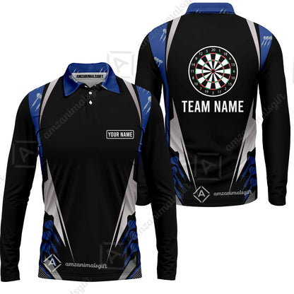 Customized Darts Team Long Sleeve Polo Shirt, Dartboard Center Multicolor Option With Personalized Name And Team Name
