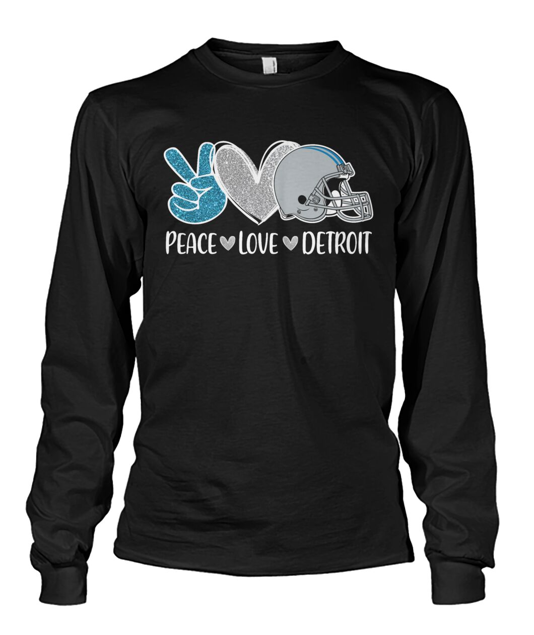Detroit American Football Peace Silver Blue Long Sleeve Shirt, Perfect Outfit For Men Women Family Love Detroit Football Sport Lovers