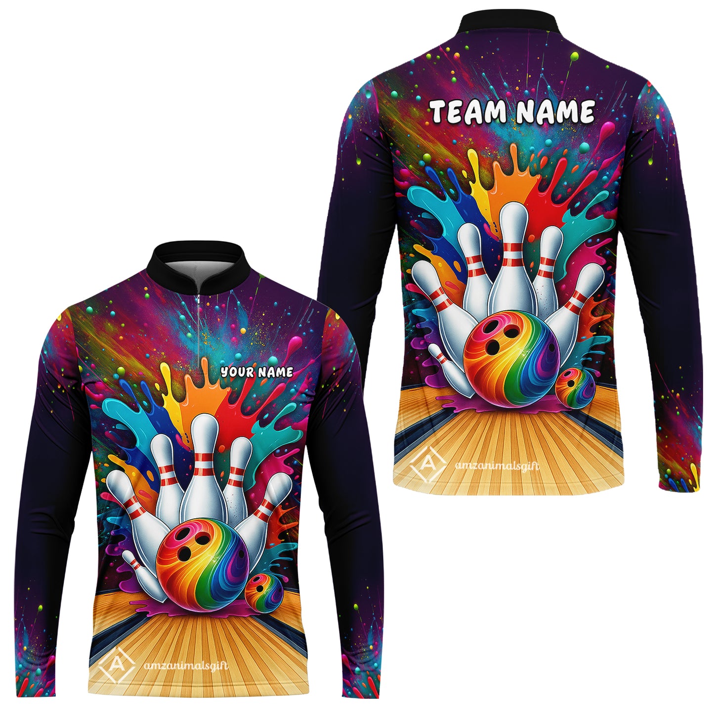 Custom Color Splash Bowling Team Jerseys Polo Shirts, Strike Bowling uniforms, Strike Bowling Personalized Name And Team Name