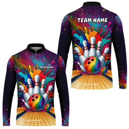 Custom Color Splash Bowling Team Jerseys Polo Shirts, Strike Bowling uniforms, Strike Bowling Personalized Name And Team Name
