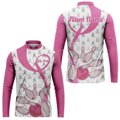 Pink Ribbon Breast Cancer Custom Bowling Team Polo Shirts, Pink Ribbon Bowling Team Uniforms Jerseys Personalized Name And Team Name