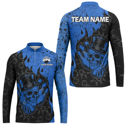 Custom Bowling Team Shirt – Skull Bowling Pattern Multicolor Personalized Jersey Bowling Uniform For League Players